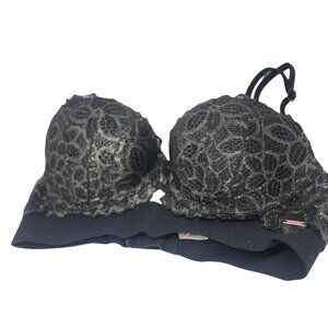 Victoria’s Secret PINK Push-Up Bra – Black Lace with Gold Glitter, 32C
